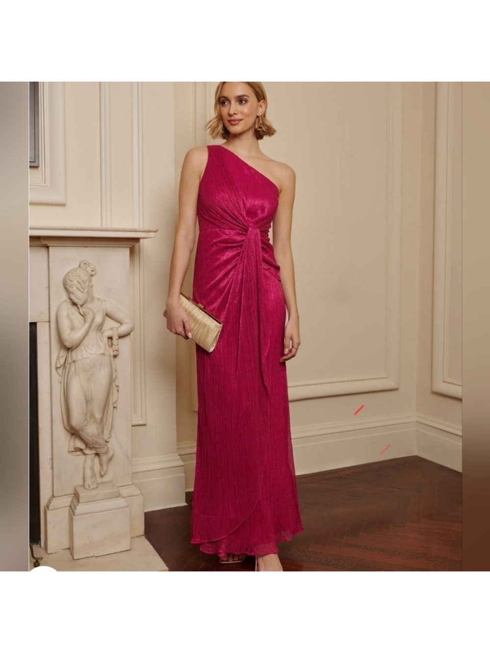 Adrianna Papell One-Shoulder Fuchsia Evening Gown